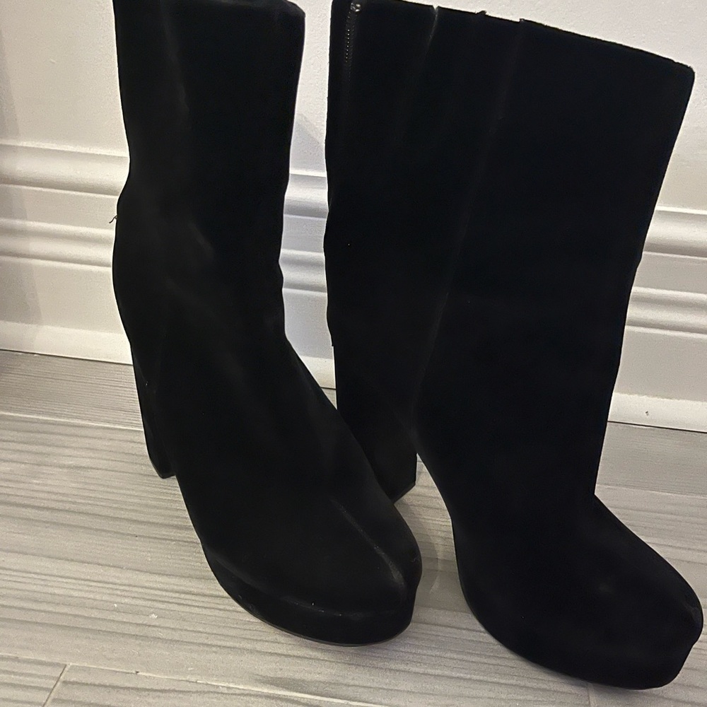 Black velvet platform ankle boot